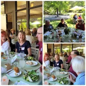 Experience Corps Bay Area Volunteers at Recognition Event. three images of volunteers seated at tables eating.