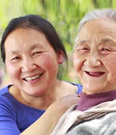 two females, smiling, Senior support