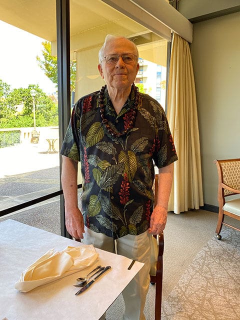 A Tamalpais resident wearing a Hawaiian print shirt