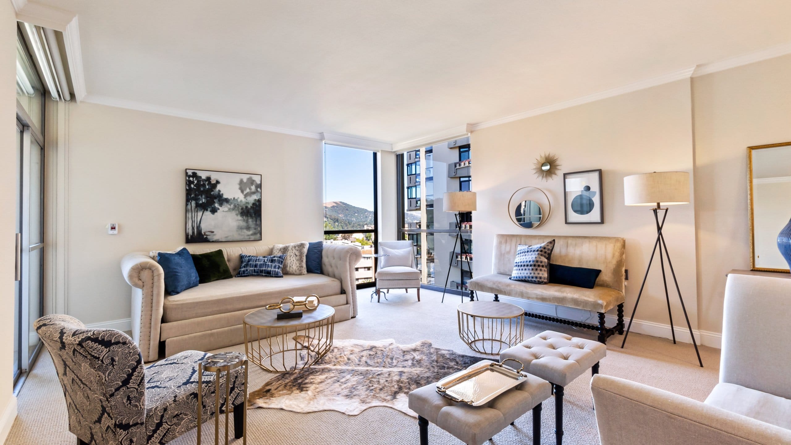 A living room in an apartment at a Life Plan Community, The Tamalpais Marin. Two Bedrooms, Two Baths | The Tamalpais