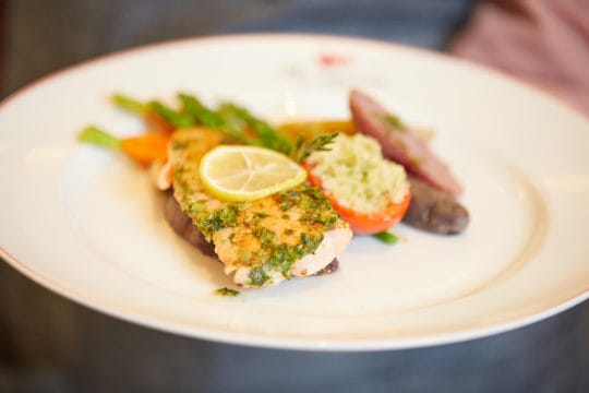 A Well-Balanced Diet. Salmon and asparagus plate.