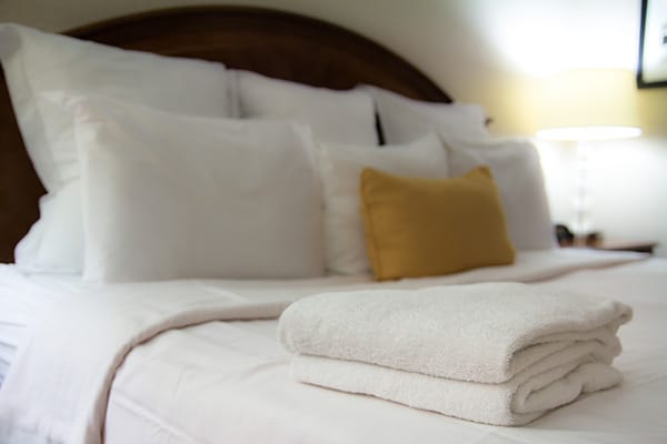 Example of San Francisco hotels with a bed with white linens and two guest towels