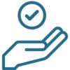 Blue logo of a hand open to receive a checkmark