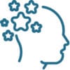 Blue logo of a head and stars