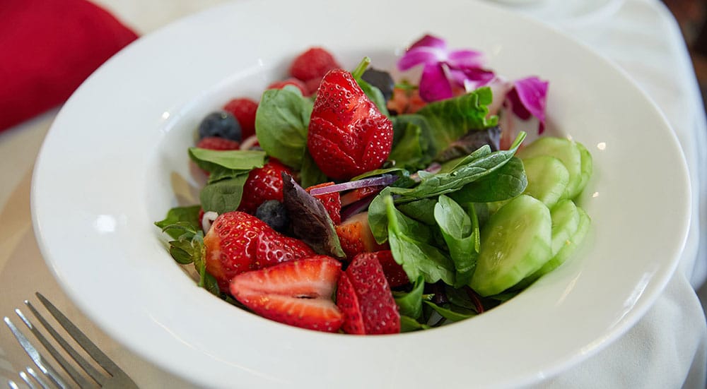 Healthy Dining at The Tamalpais. Salad dish with strawberries.