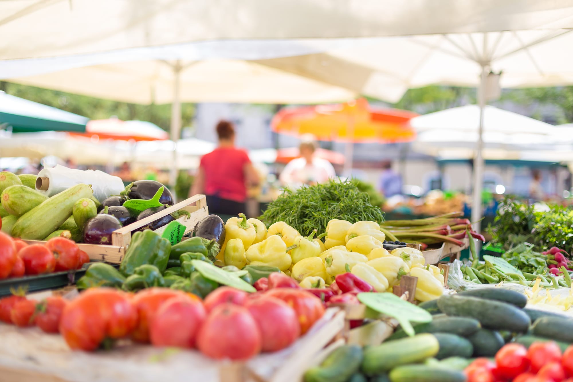 farmer's market, healthy options. Image shows various vegetables.