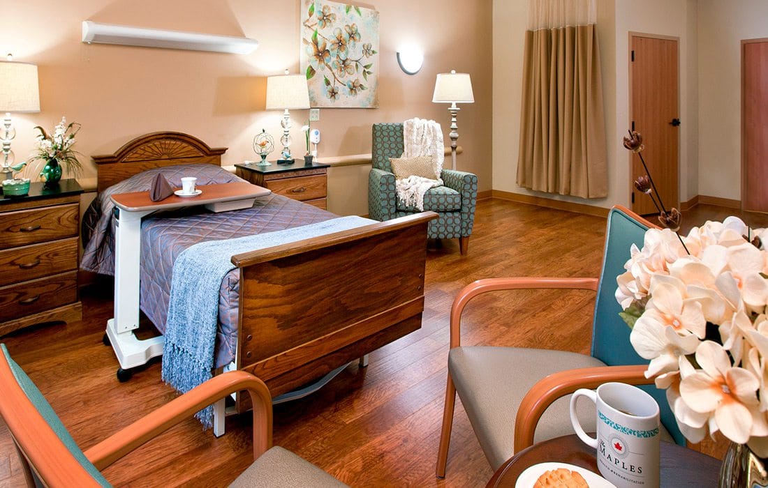 Hospice care room for resident and family at Portola Valley, hospice near Stanford