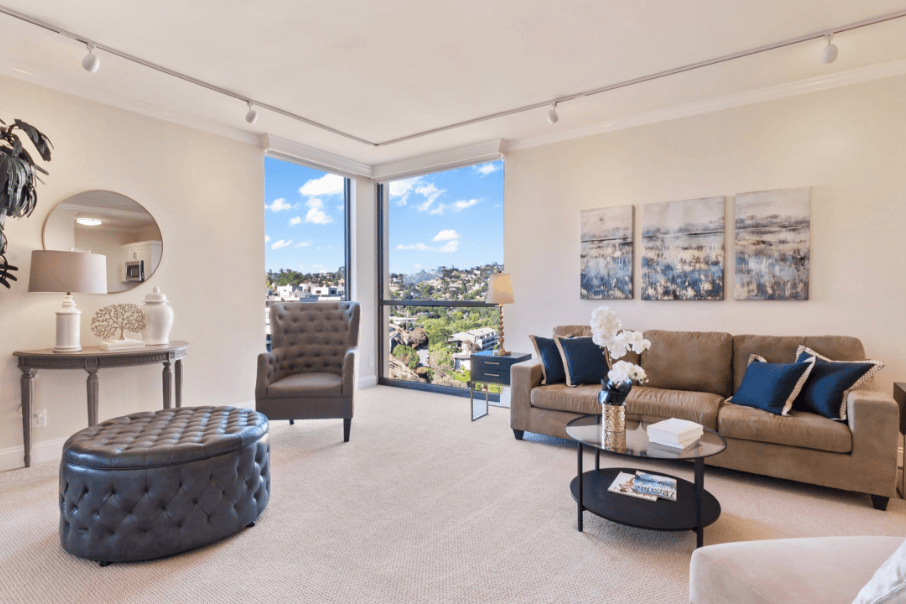 apartment living room with amazing view, nature, hilltop, Marin County