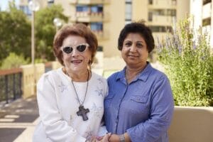 Healthy aging, resident with private caregiver, a Sequoia Living Life Plan Community