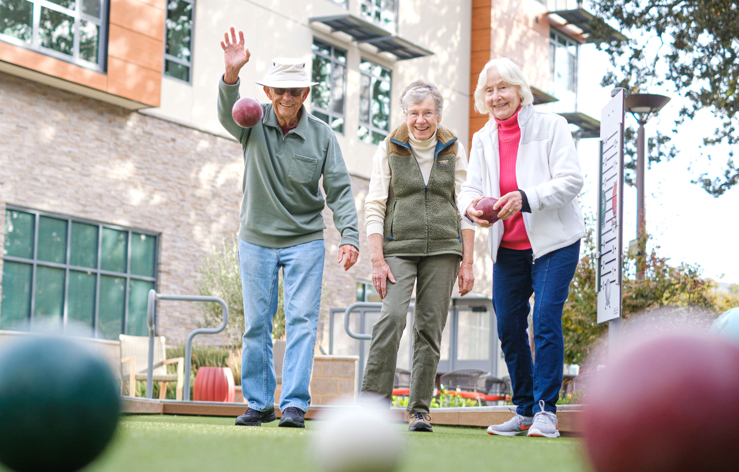 Happy Residents Playing Bocce VIA web Happy Residents Playing Bocce VIA | Viamonte at Walnut Creek | residents outdoors, Bocce